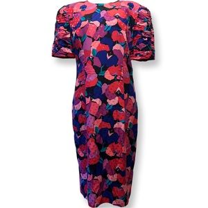 1980’s Barbie Liz Claiborne Pink, Purple, Red, Black & Blue Floral Dress